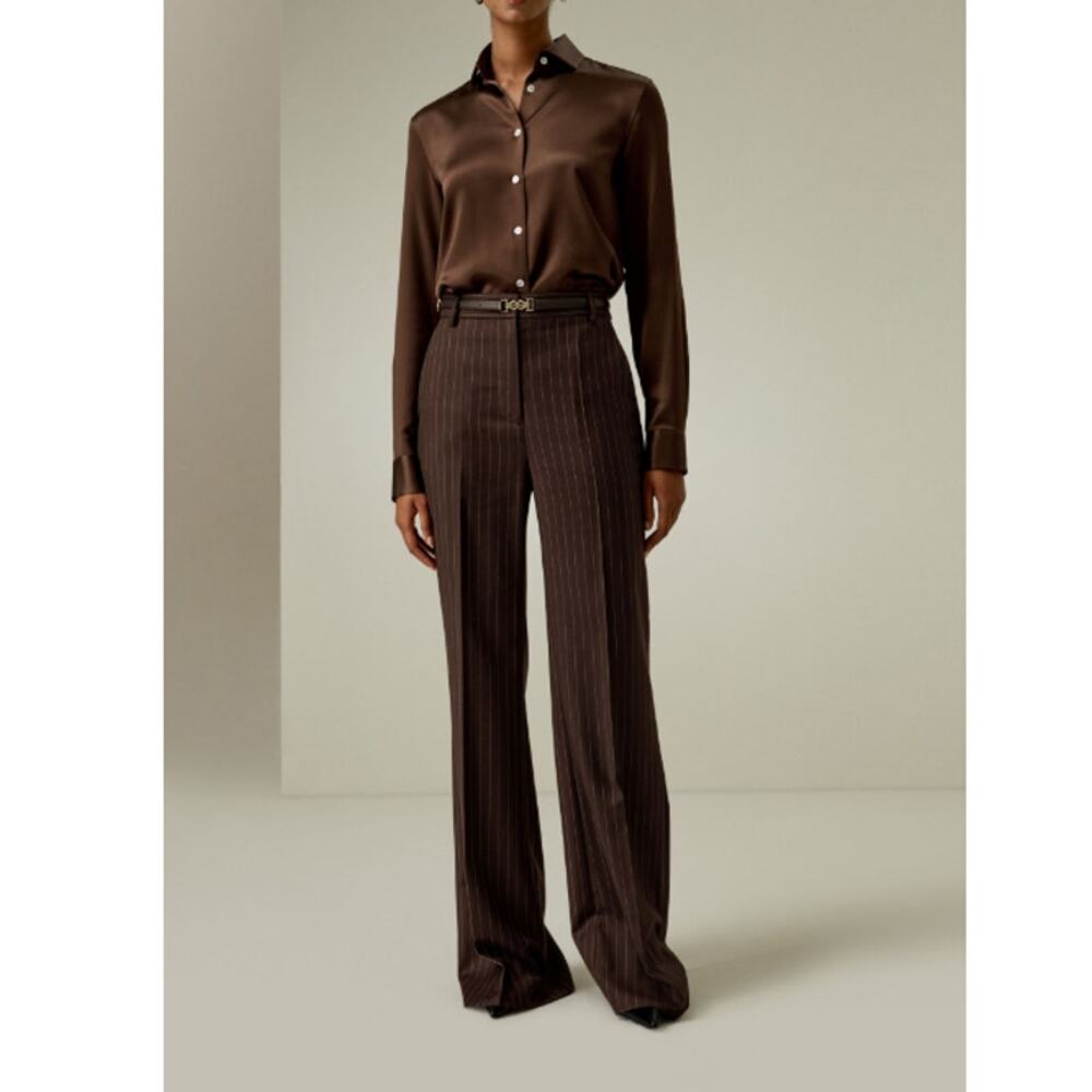 Lilysilk Spread Collar Silk Shirt Chocolate Size M - Picture 11 of 11